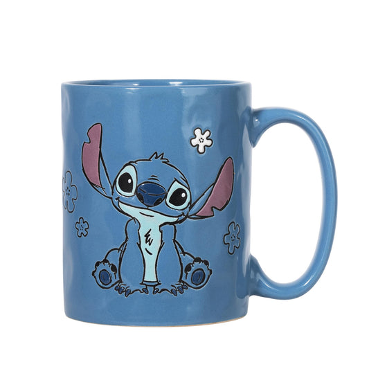 Disney Lilo & Stitch Blue Wax-Resist Ceramic Pottery Mug | Holds 17 Ounces