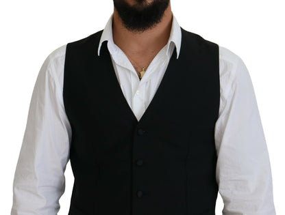 Black Virgin Wool Waistcoat Formal Vest