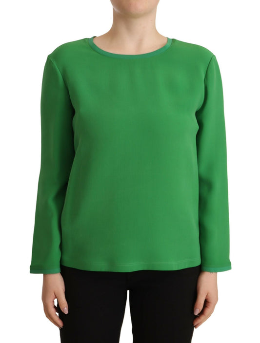 Green Silk Long Sleeves Round Neck Sweater