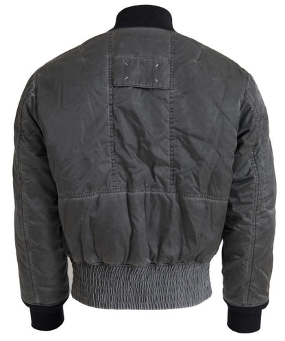 Gray Bomber Zipper Pocket Sleeves Jacket