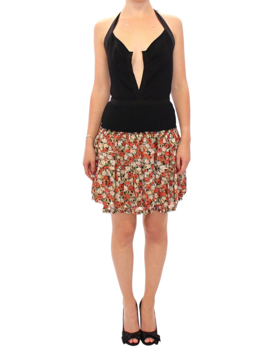 Multicolor floral bubble halterneck dress