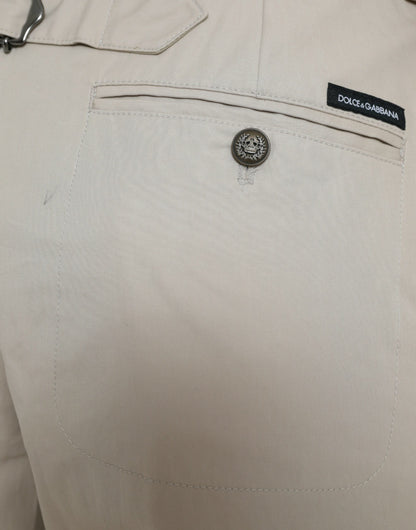 Beige Cotton High Waist Tapered Pants