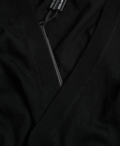 Black Wool V-neck Crossed Cardigan Sweater