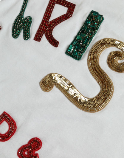 White Cotton Christmas Sequin Fur T-shirt