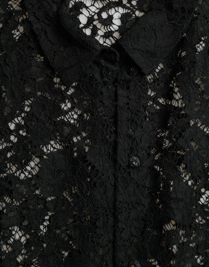 Black Floral Lace Long Sleeves Blouse Top