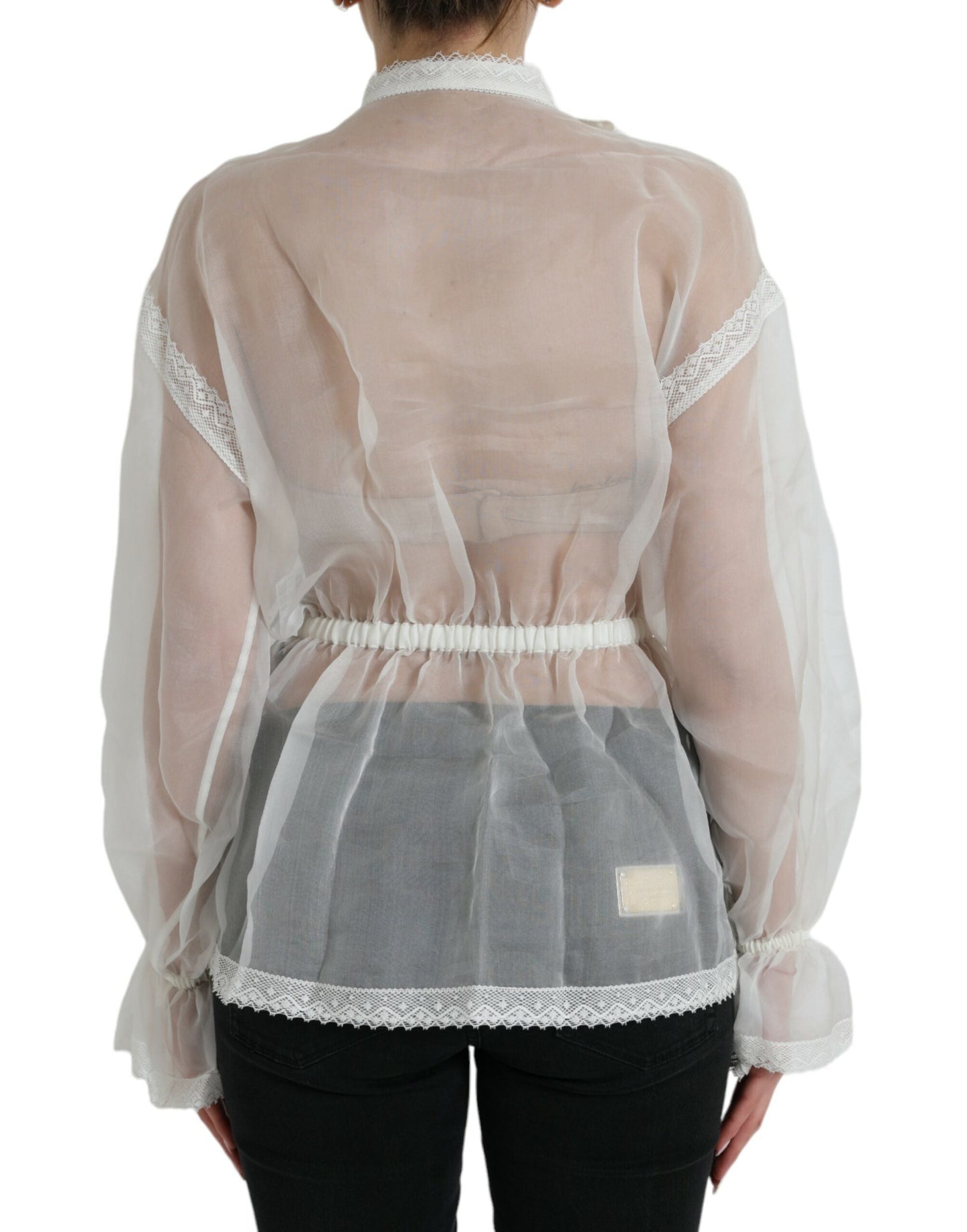 White Silk Long Sleeves Ascot Collar Top