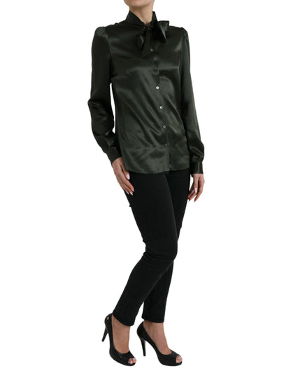 Gray Long Sleeves Ascot Collar Blouse Top