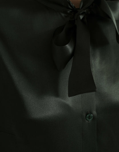 Gray Long Sleeves Ascot Collar Blouse Top