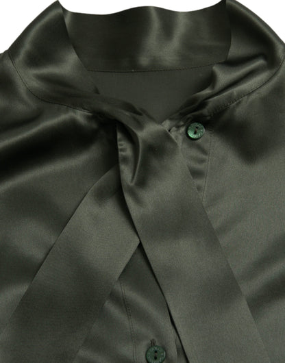 Gray Long Sleeves Ascot Collar Blouse Top