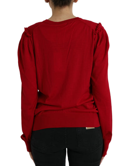 Red Wool V-neck Buttoned Cardigan Sweater