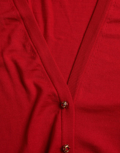 Red Wool V-neck Buttoned Cardigan Sweater