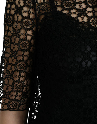 Black Floral Lace Short Sleeves Blouse Top