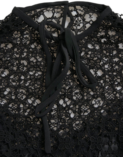 Black Floral Lace Short Sleeves Blouse Top