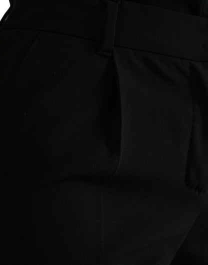 Black Wool Mid Waist Tapered Pants