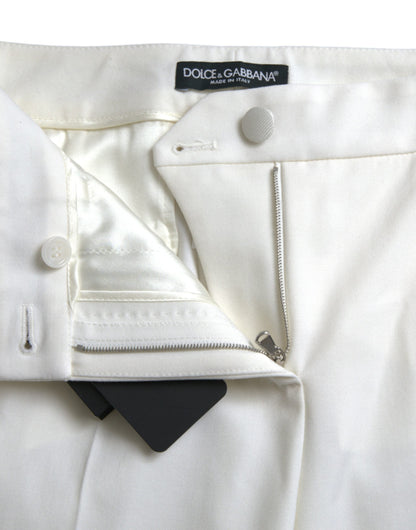 White Wool Mid Waist Tapered Pants