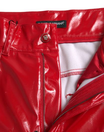 Shiny Red High Waist Skinny Pants