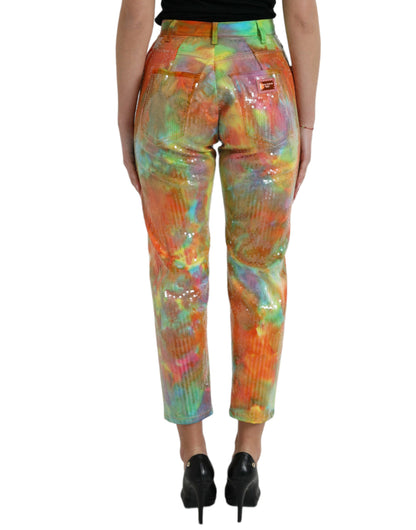 Multicolor Tie Dye Sequined High Waist Cropped Pants