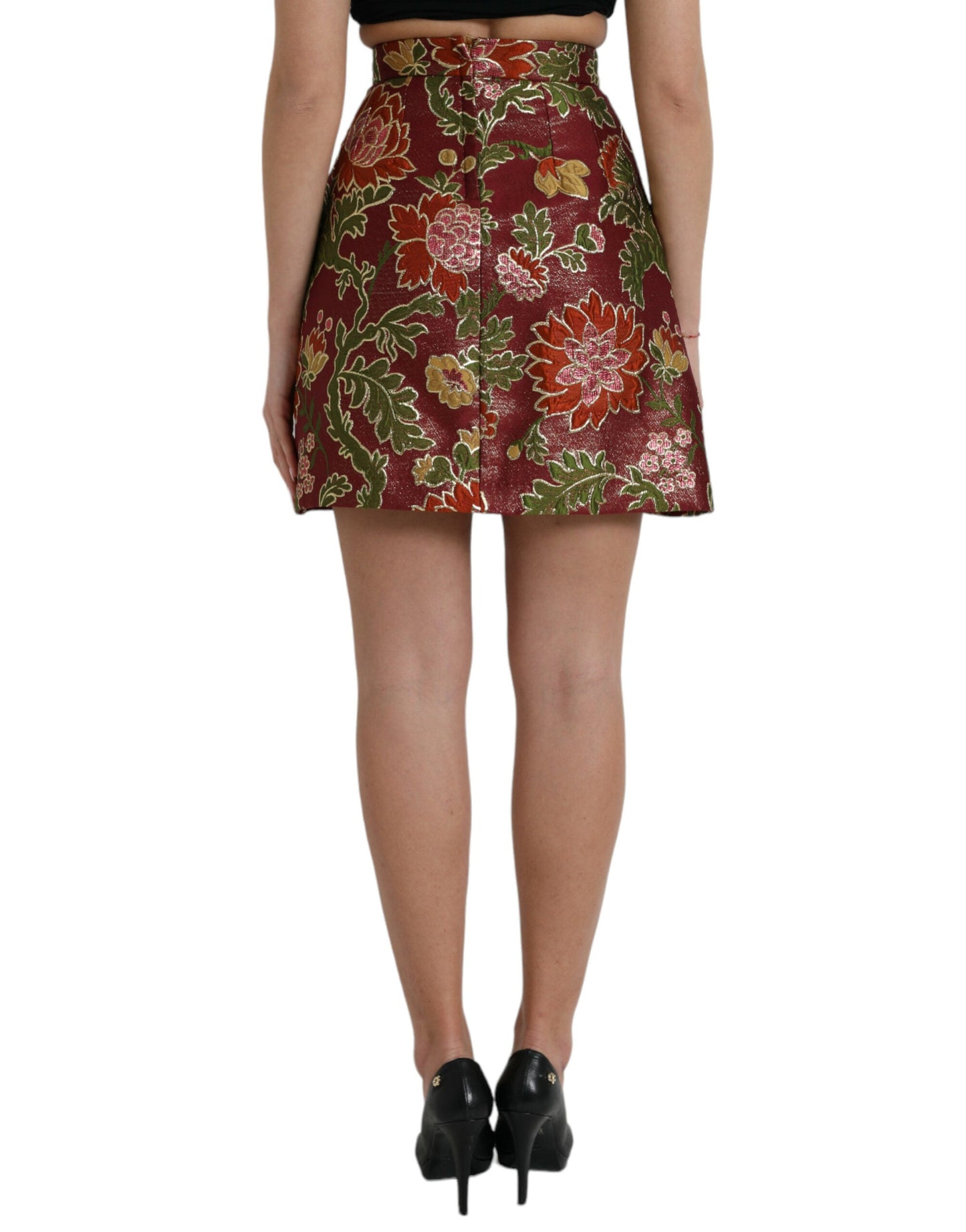 Maroon Floral Jacquard A-line Mini Skirt