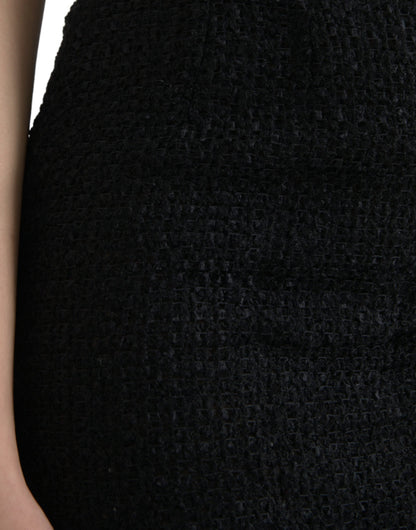 Black Wool High Waist Pencil Cut Midi Skirt