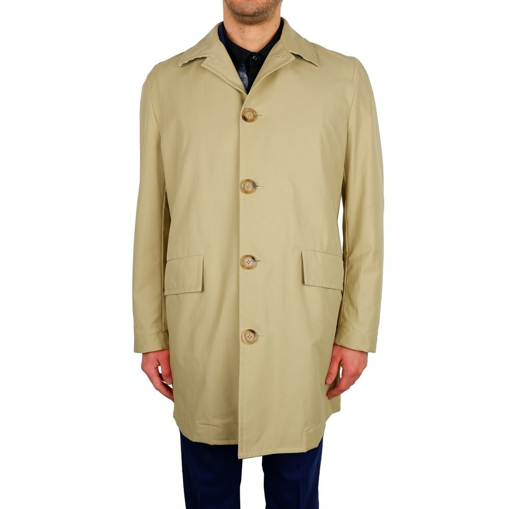 Beige Cotton Men Trench Coat