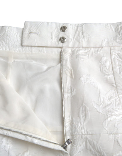 White Floral Brocade Embellished Mini Skirt