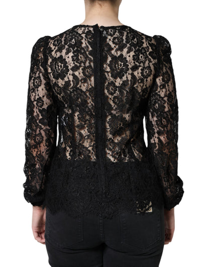 Black Floral Lace See Through Long Sleeve Top