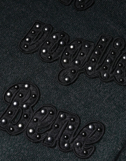 Gray Embellished Crew Neck Pullover Sweater