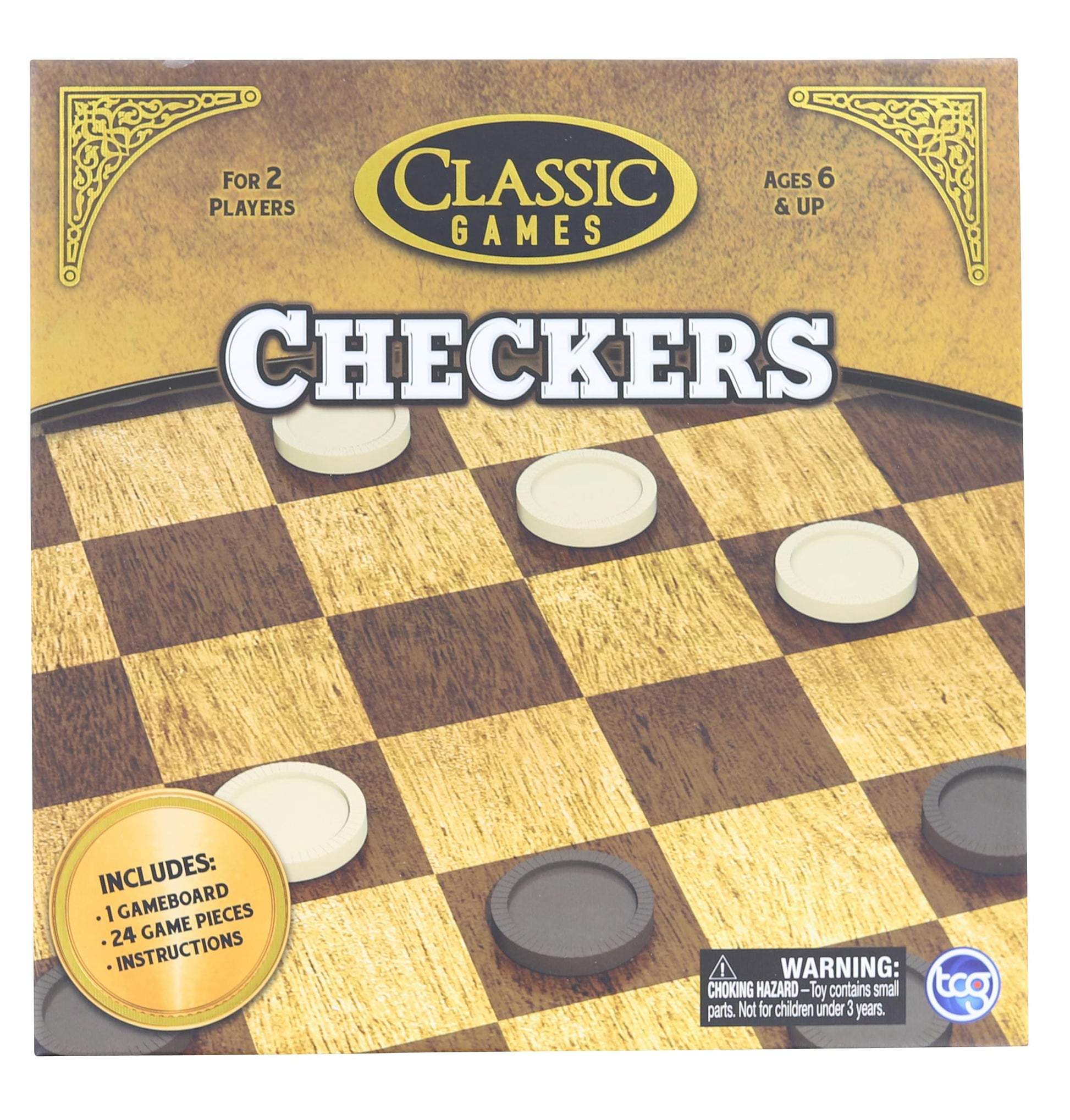 Classic Games Wood Checkers Set | Board & 25 Game Pieces