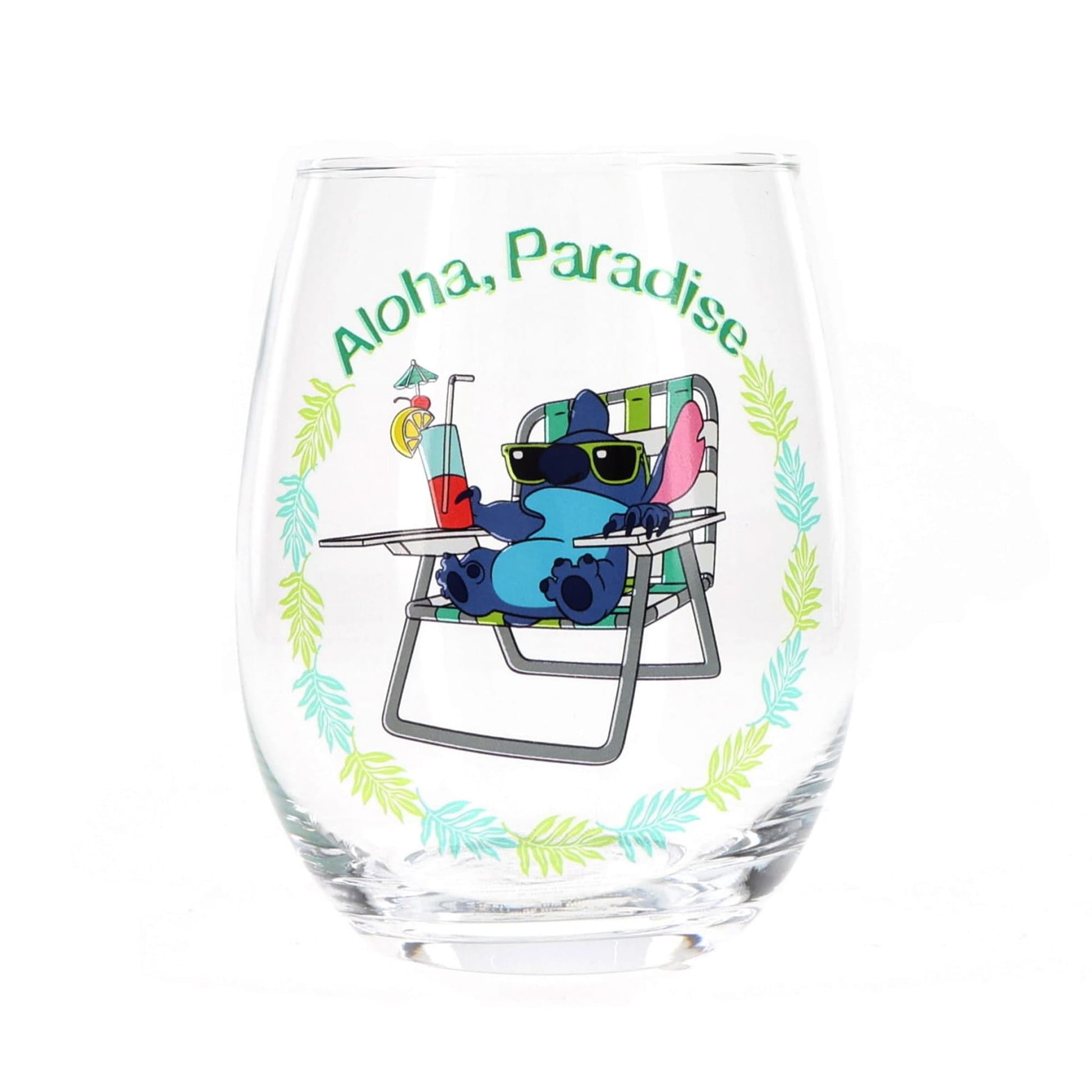 Disney Lilo & Stitch "Aloha, Paradise" Stemless Wine Glass | Holds 20 Ounces