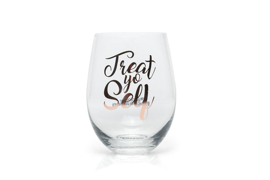Parks and Recreation Treat Yo Self Stemless Wine Glass | Pink