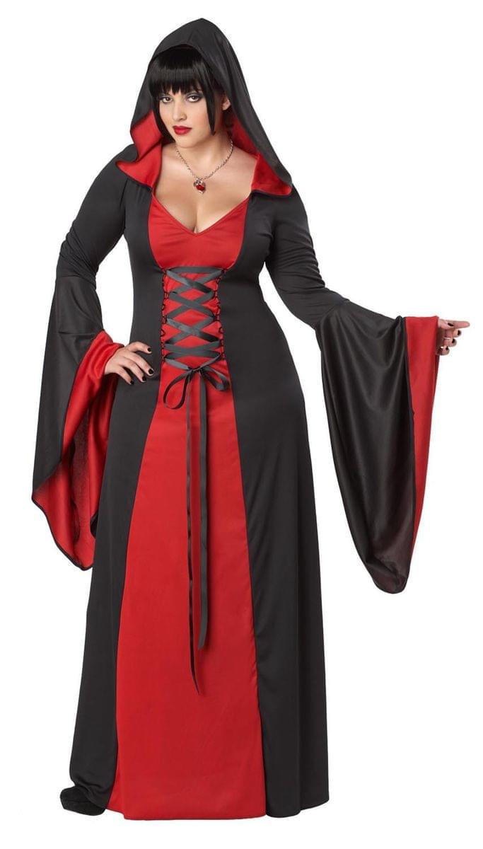 Deluxe Gothic Red Hooded Robe Dress Costume Adult Plus 16-18