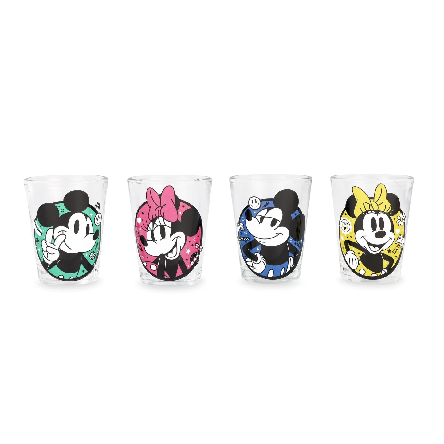 Disney Mickey and Minnie Mouse Color Portraits Mini Shot Glasses | Set of 4