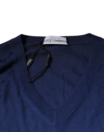 Navy Blue Cashmere V-neck Pullover Sweater