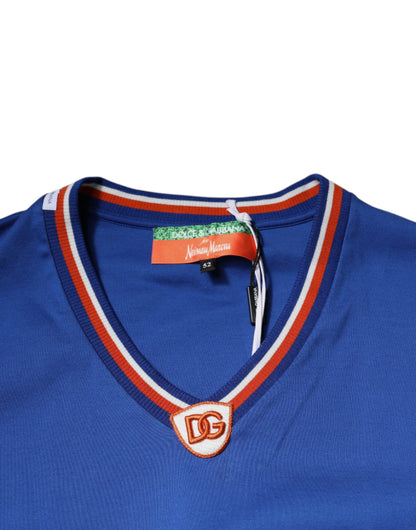 Blue Logo V-neck Short Sleeve T-shirt