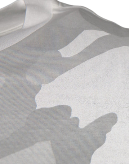 White Gray Camouflage Cotton Crew Neck T-shirt