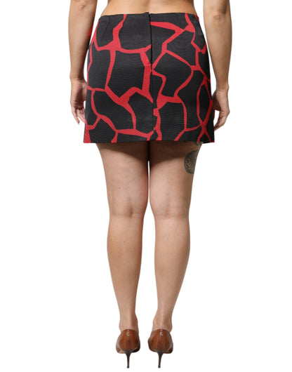 Black Red Abstract Mid Waist A-line Mini Skirt