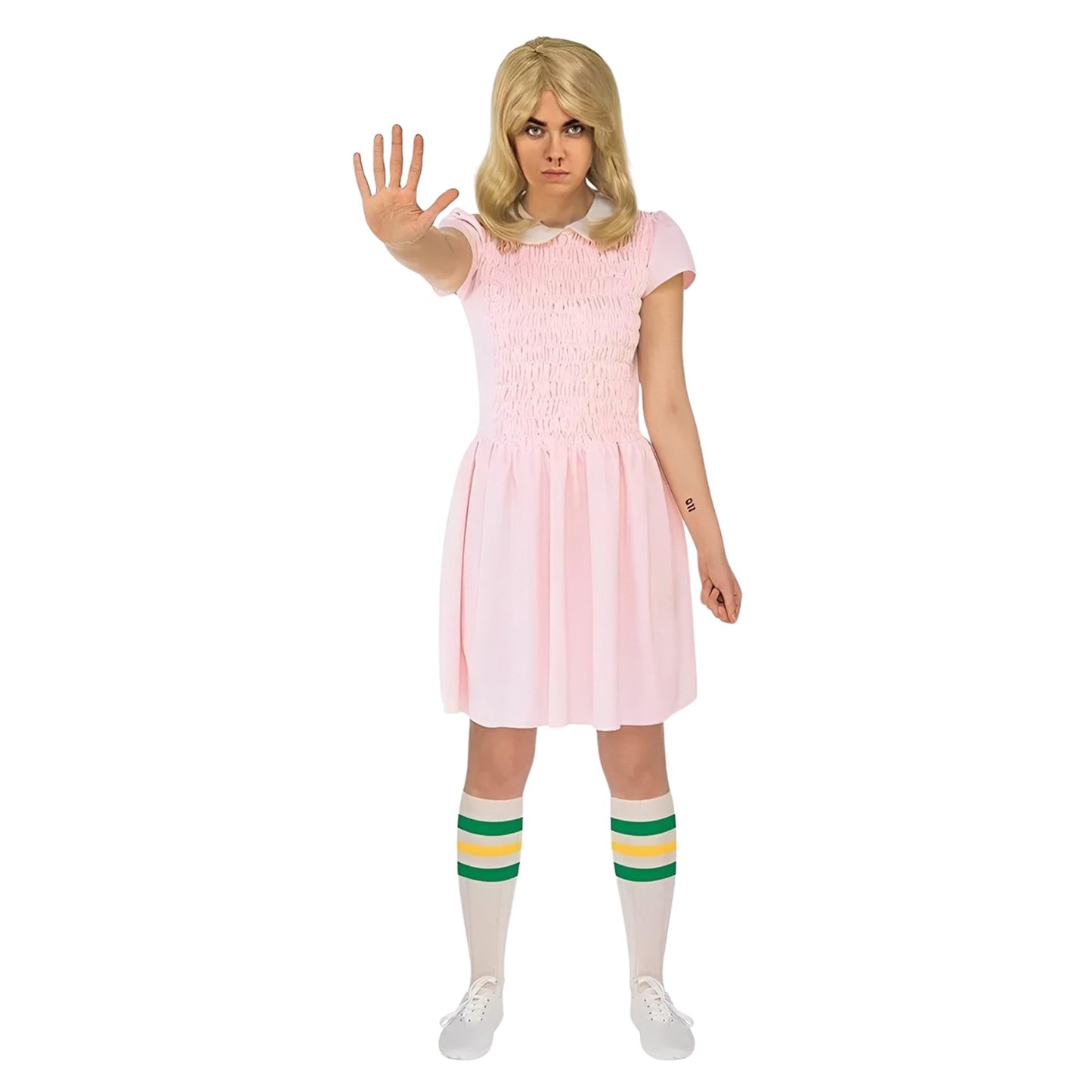Stranger Things Eleven Short Sleeve Adult Costume Dress - Pink - X-Small