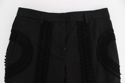 Black Cotton Stretch Torero Capris Pants