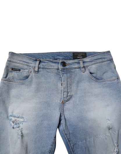 Blue Tattered Cotton Skinny Men Denim Jeans