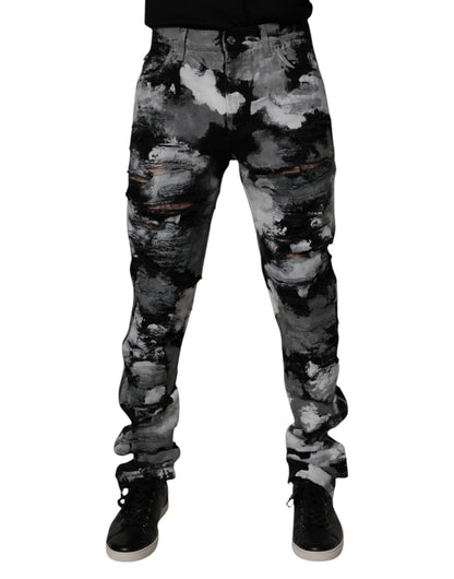 Multicolor Camouflage Tattered Skinny Denim Jeans