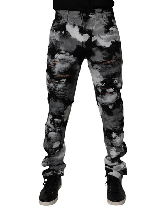 Multicolor Camouflage Tattered Skinny Denim Jeans