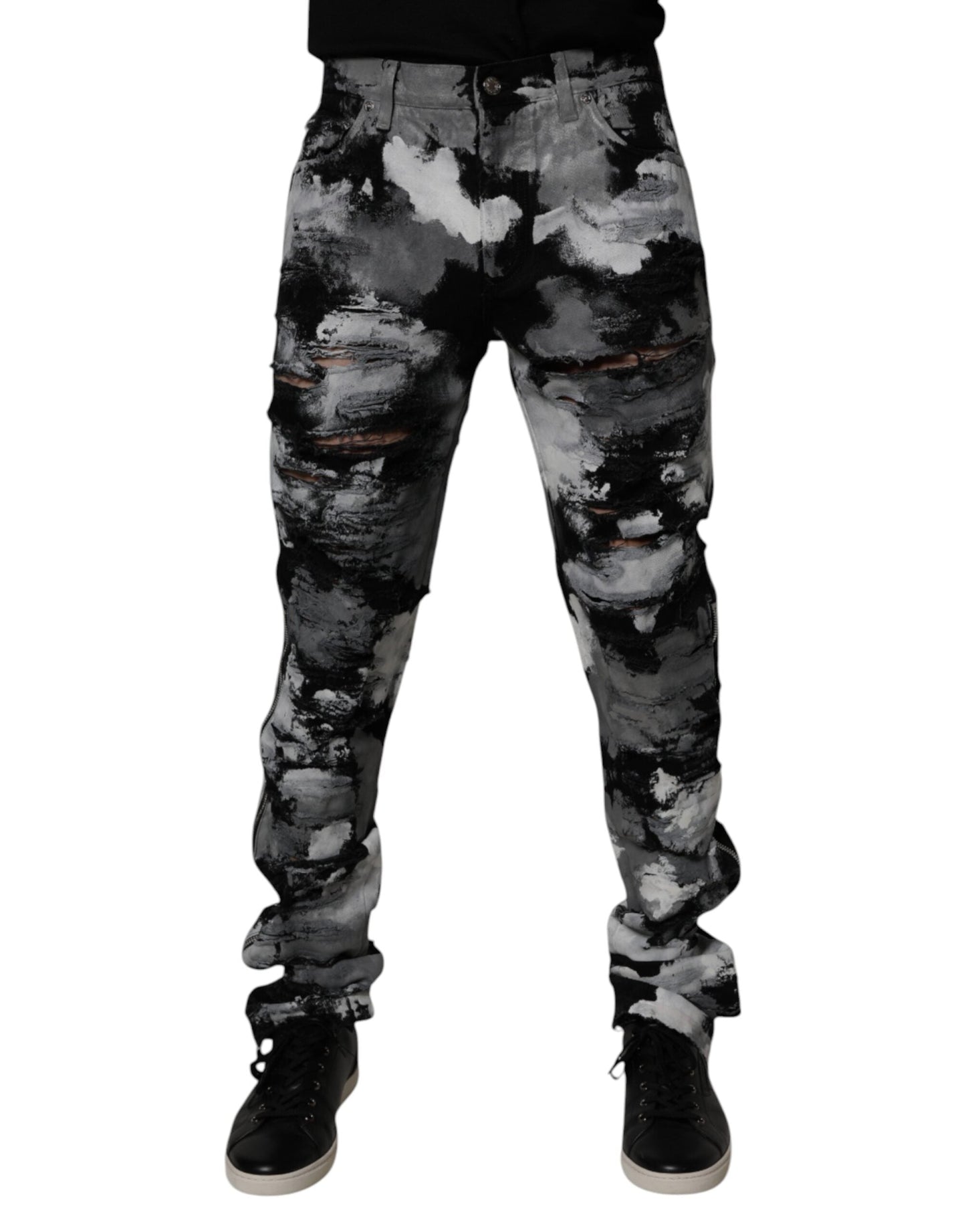 Multicolor Camouflage Tattered Skinny Denim Jeans