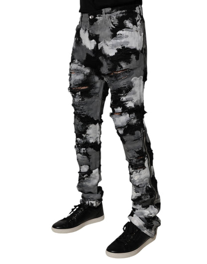 Multicolor Camouflage Tattered Skinny Denim Jeans
