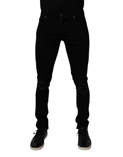 Black Cotton Stretch Skinny Men Denim Jeans