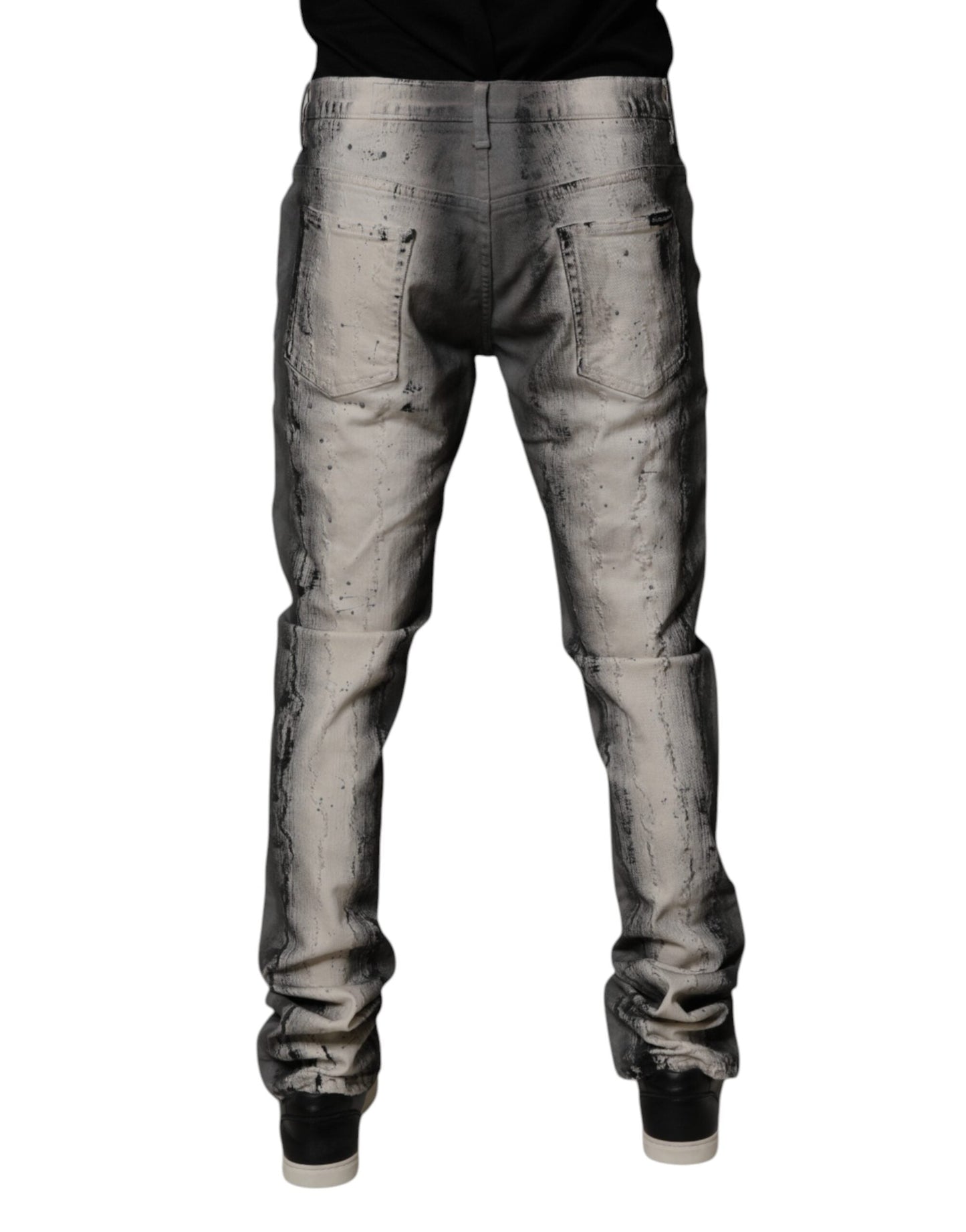 Gray Tie Dye Cotton Skinny Men Denim Jeans