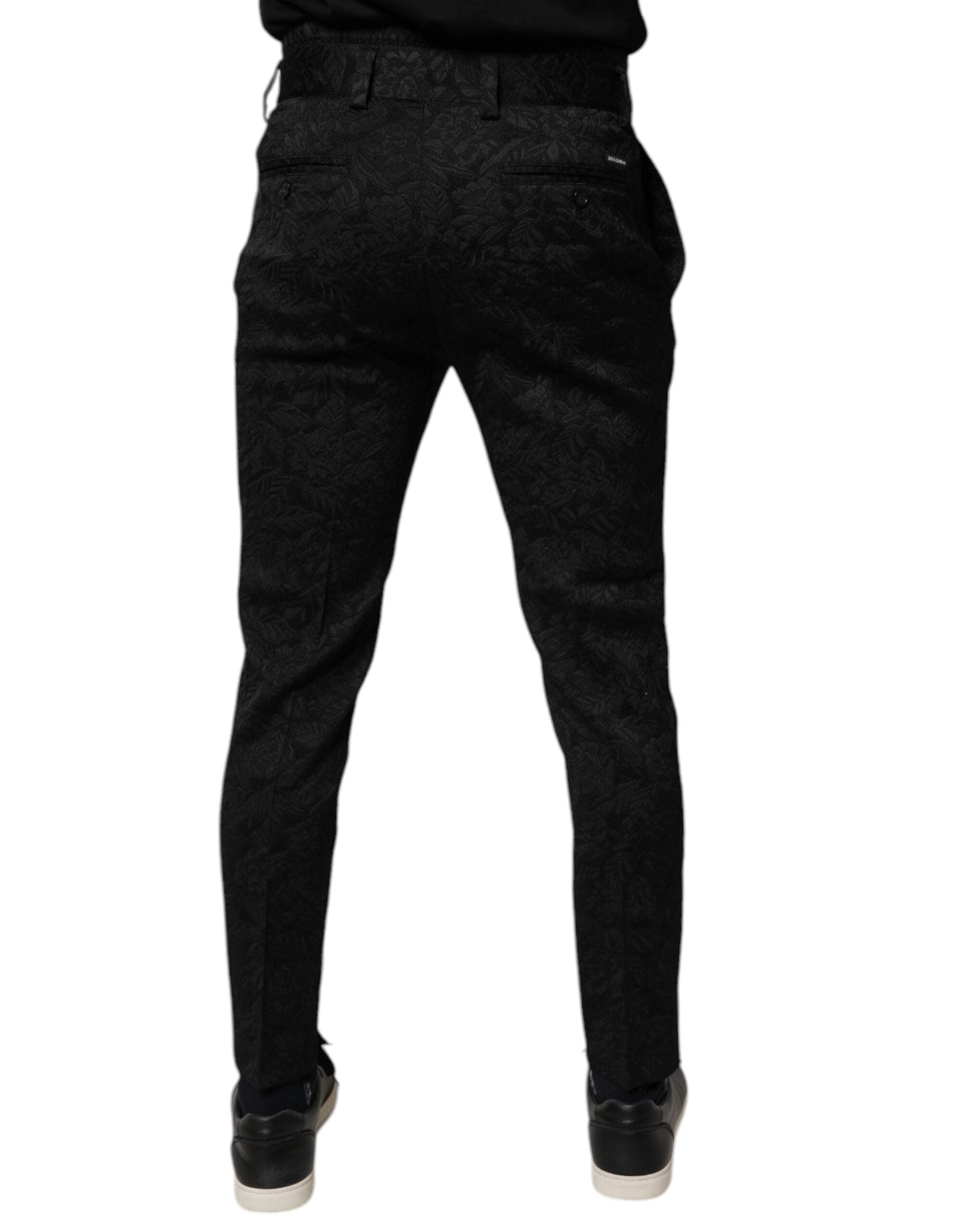 Black Brocade Polyester Skinny Dress Pants