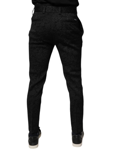 Black Brocade Polyester Skinny Dress Pants