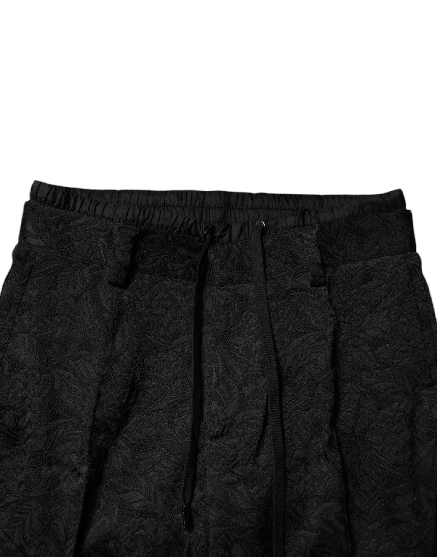 Black Brocade Polyester Skinny Dress Pants