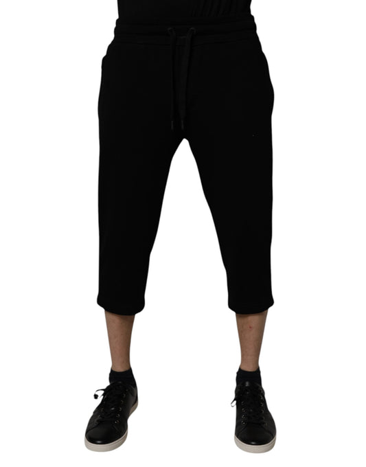 Black Cotton Blend Cropped Sweatpants Pants