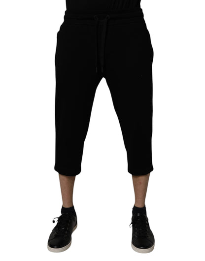 Black Cotton Blend Cropped Sweatpants Pants